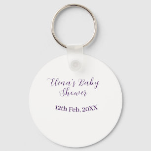 Purple baby shower name date stylish elegantsimple keychain
