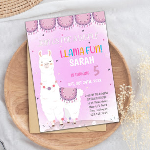 Purple Back Llama Birthday Invitations