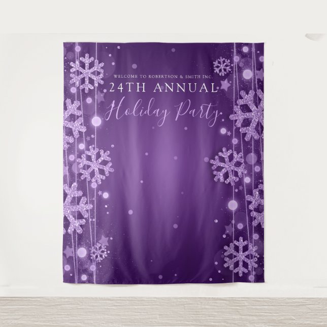 Purple Backdrop Corporate Holiday Party Winter Tapestry (Front)