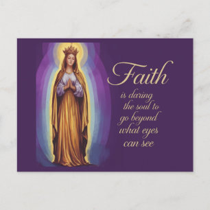 Purple Background Beautiful Faith Quote with Mary Postcard