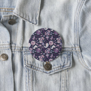 Purple Background Big Floral Seamless Pattern 3 Inch Round Button