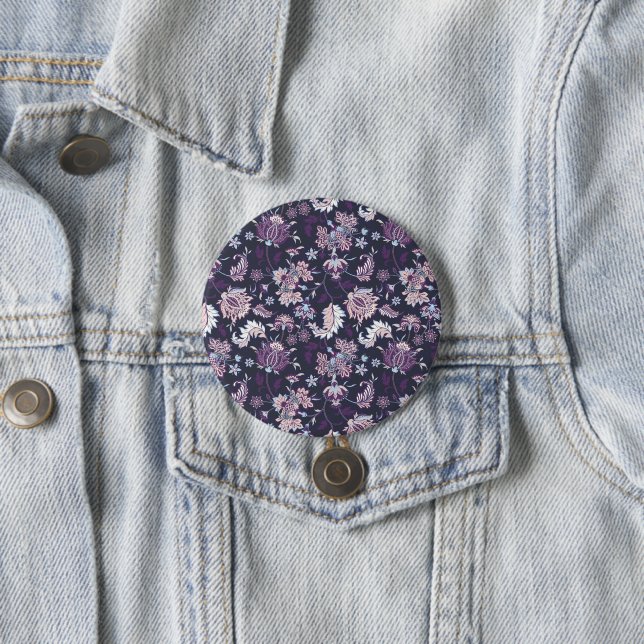 Purple Background Big Floral Seamless Pattern 3 Inch Round Button (In Situ)