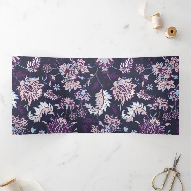 Purple Background Big Floral Seamless Pattern Tri-Fold Announcement (Inside)