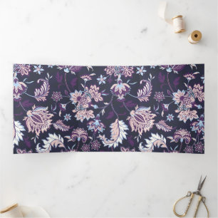 Purple Background Big Floral Seamless Pattern Tri-Fold Card