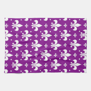Purple Background Fleur-de-lis Pattern Design  Kitchen Towel
