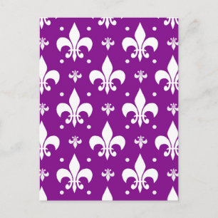 Purple Background Fleur-de-lis Pattern Design Postcard