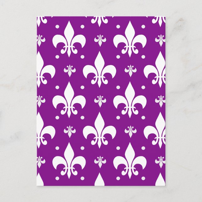 Purple Background Fleur-de-lis Pattern Design  Postcard (Front)