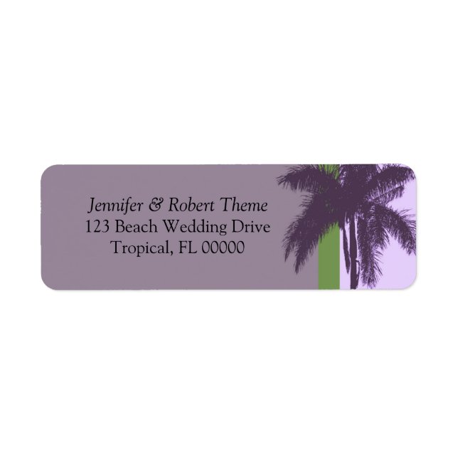 Purple Background Palm Tree DIY Wedding Labels (Front)