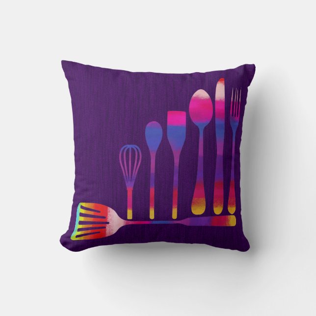 Purple Background Retro Kitchen Cooking Throw Pillow (Front)