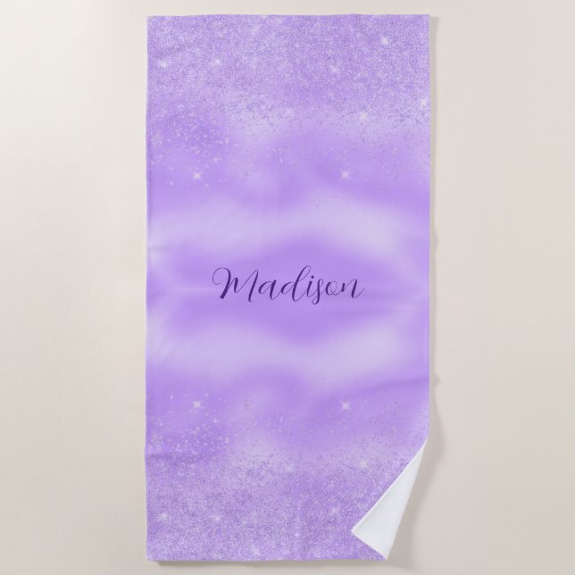 Purple Background & Sparkle Glitter Beach Towel (Front)