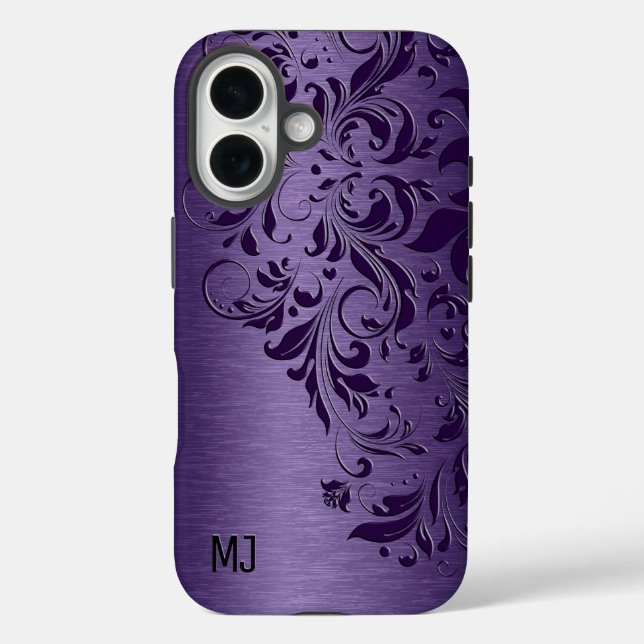 Purple Background With Deep Purple Floral Lace Case-Mate iPhone Case (Back)