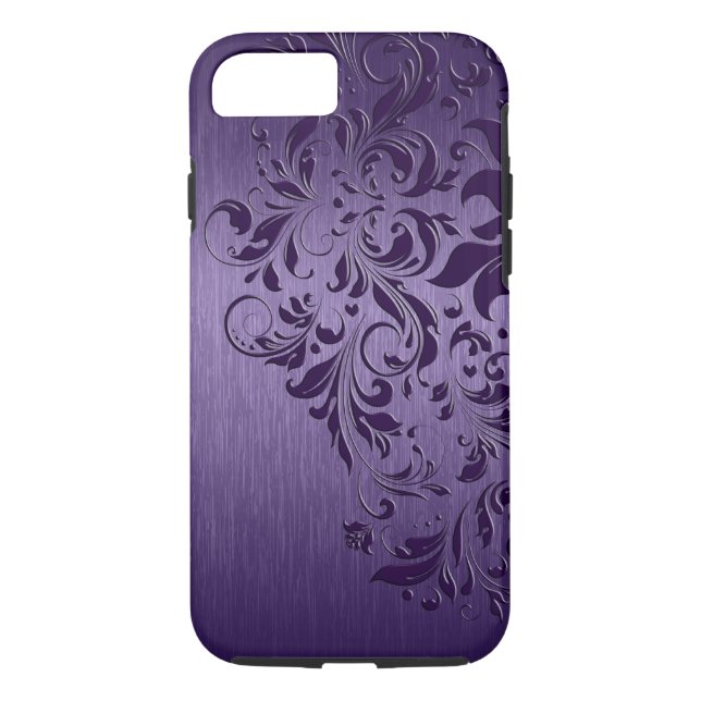 Purple Background With Deep Purple Floral Lace Case-Mate iPhone Case (Back)