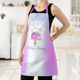 Purple Bakery Cake Glitter Drips Pastry Dessert Apron