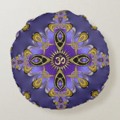 Purple Balance OM Mandala Spiritual Yoga  Round Pillow (Back)
