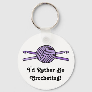Purple Ball of Yarn & Crochet Hooks Keychain