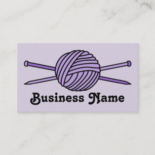 Purple Ball of Yarn & Knitting Needles Business Card