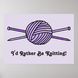 Purple Ball of Yarn & Knitting Needles Poster