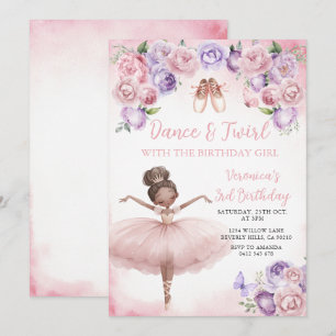 Purple Ballerina 3rd Birthday Invitation