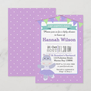 Purple Ballerina Hippo Baby Shower invitation