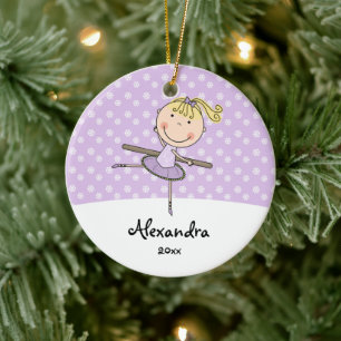 Purple Ballerina Snowflakes Personalized Christmas Ceramic Ornament