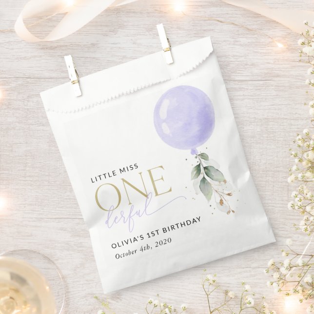 Purple Balloon, Greenery, Foliage, First Birthday Favour Bag (Clipped)