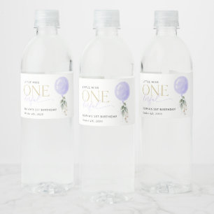 Purple Balloon, Greenery, Foliage, First Birthday Water Bottle Label