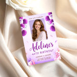 Purple Balloon Photo 40th Birthday for Women Invitation<br><div class="desc">Celebrate a special milestone with this elegant 40th birthday photo invitation featuring a soft purple background, festive balloons, and a beautiful portrait layout. Perfect for a stylish birthday celebration, this invitation allows you to personalize the photo, name, date, and party details. The modern script typography and feminine design make it...</div>