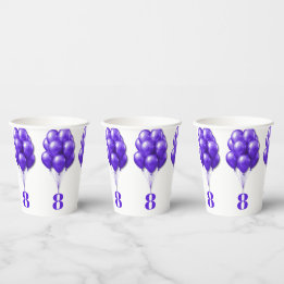 Purple Balloons Childs Birthday Age Template Paper Cups