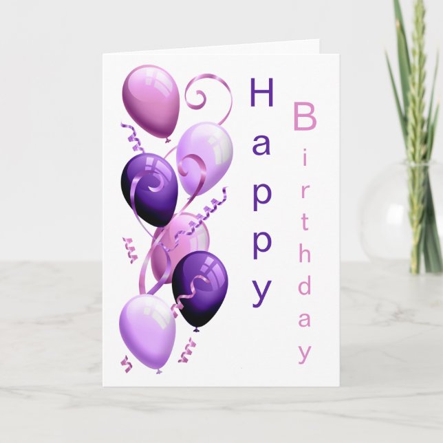 Purple Balloons, Happy Birthday Card (Front)