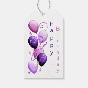 Purple Balloons, Happy Birthday Gift Tags