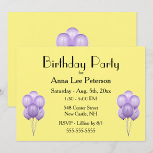 Purple Balloons Invitation