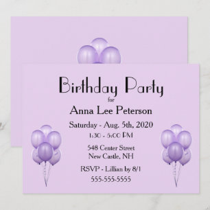 Purple Balloons Invitation