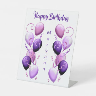 Purple Balloons Personalized Happy Birthday Pedestal Sign