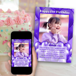 Purple Balloons Photo Birthday Party Invitations
