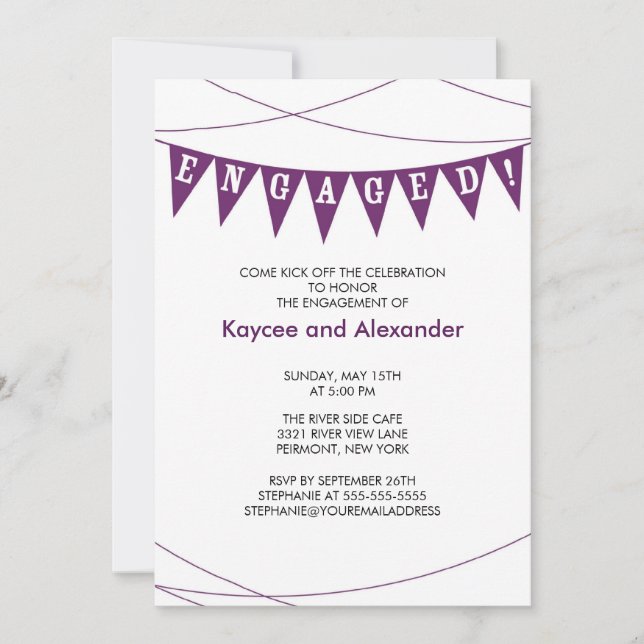 Purple Banner Engagement Invitations (Front)