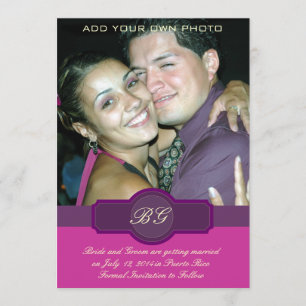 Purple Banner Monograms Photo Save the Date Cards