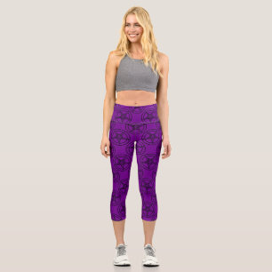 purple baphomet pentagram halloween capri leggings