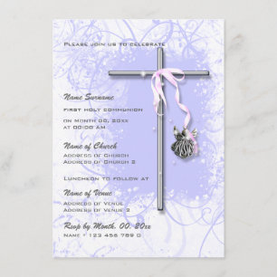 Purple baptism religious communion confirmation invitation