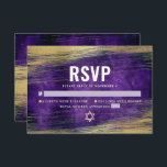 Purple Bar Mitzvah Watercolor Gold Foil Modern RSVP Card<br><div class="desc">Be proud, rejoice and celebrate this milestone of your favourite Bar Mitzvah with this cool, unique, modern, personalized RSVP insert card for your event! Metallic gold foil brush strokes and Star of David, along with bold, white typography, overlay a rich, dark purple ombre watercolor background. Personalize the custom text with...</div>