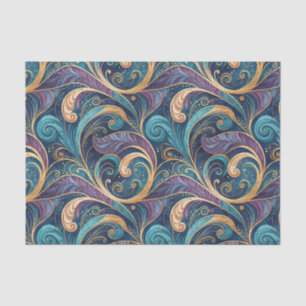 Purple & Baroque Teal Gold Swirl Floral Pattern Tissue Paper