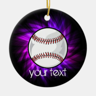 Purple Baseball; Softball Ceramic Ornament
