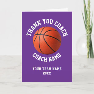 Purple Basketball Coach Team Appreciation Thank You Card