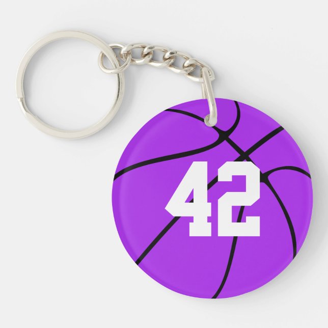 Purple Basketball Jersey Number or Initials Keychain (Front)