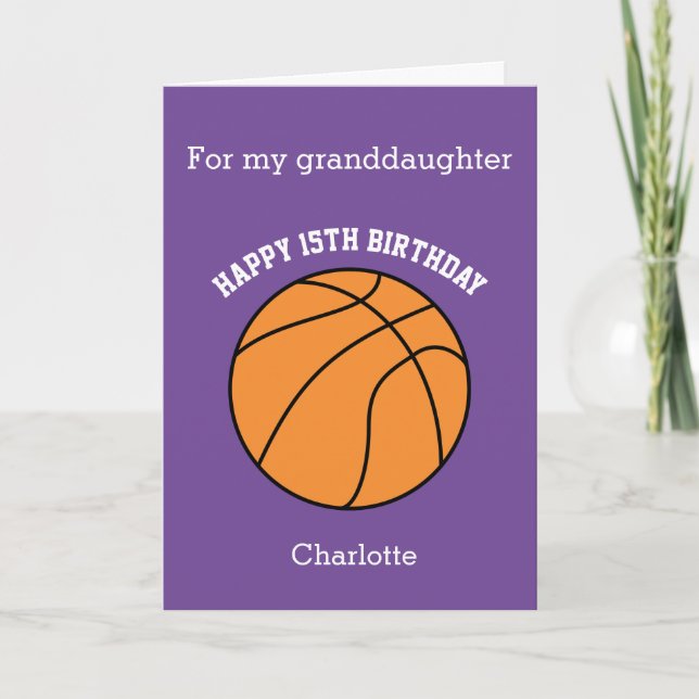 Purple Basketball Sport 15e Anniversaire Carte (Devant)