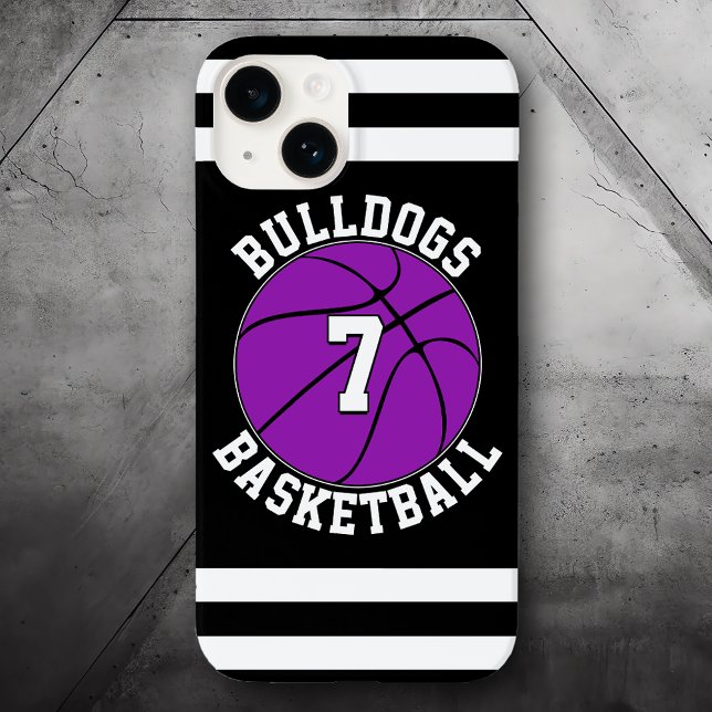 Purple Basketball Team Name Player Number Custom Case-Mate iPhone Case (custom basketball phone case for players and teams with purple team colors)