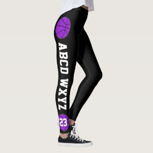 Purple Basketball Team Name & Player Number Sports Leggings