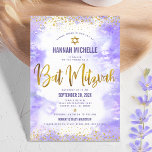 Purple Bat Mitzvah Gold Foil Watercolor Modern Invitation<br><div class="desc">Be proud, rejoice and showcase this milestone of your favourite Bat Mitzvah! Send out this stunning, modern, personalized invitation for an event to remember. Sparkly faux gold foil script, glitter dots. Star of David and typography script overlay a light purple watercolor background. Personalize the custom text with your Bat Mitzvah’s...</div>