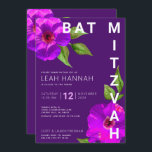 Purple Bat Mitzvah Modern Pink Floral Watercolor Invitation<br><div class="desc">Be proud, rejoice and showcase this milestone of your favourite Bat Mitzvah with this sophisticated, personalized invitation! A chic, stunning, purple cassis and pink floral watercolor with modern san serif type overlays a dark purple plum background. Personalize the custom text with your Bat Mitzvah’s name, date, and venue information. Guaranteed...</div>