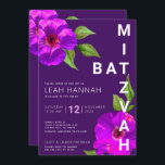 Purple Bat Mitzvah Pink Floral Watercolor Modern Invitation<br><div class="desc">Be proud, rejoice and showcase this milestone of your favourite Bat Mitzvah with this sophisticated, personalized invitation! A chic, stunning, purple cassis and pink floral watercolor with modern san serif type overlays a deep purple plum background. Personalize the custom text with your Bat Mitzvah’s name, date, and venue information. Guaranteed...</div>