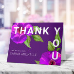 Purple Bat Mitzvah Pink Floral Watercolor Modern Thank You Card<br><div class="desc">Make sure your favourite Bat Mitzvah shows her appreciation to all who supported her milestone event! Send out this this sophisticated, personalized invitation! A chic, stunning, purple pink floral watercolor with modern san serif type overlays a dark purple plum background. Personalize the custom text with your Bat Mitzvah’s name. Guaranteed...</div>